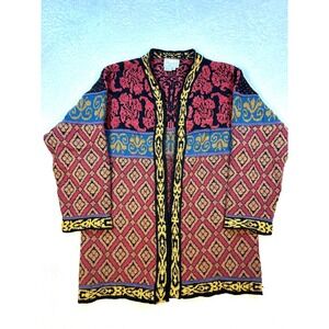 Vintage Cherry Lewis‎ Wool Blend Cardigan Red Multicolor Womens M